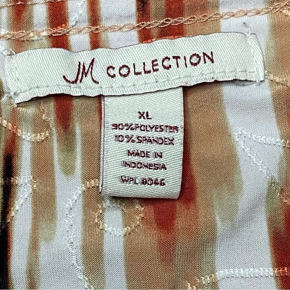 JM Collection Blouse Women Size XL Orange Tan White Textured Short Sleeve Casual - Picture 3 of 5